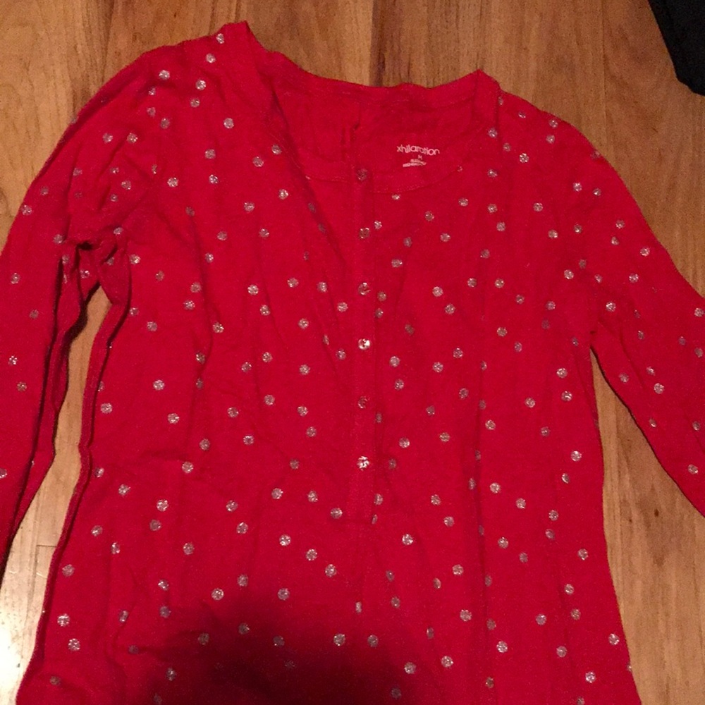 Red and silver sparkly footie pjs
